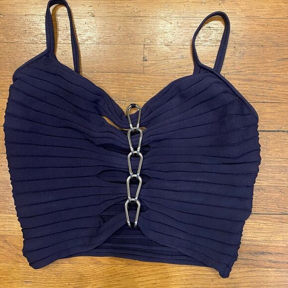 Dion Lee Metal Detail Navy Ribbed Top~ Knit Spaghetti Strap Tank Top - Picture 1 of 5